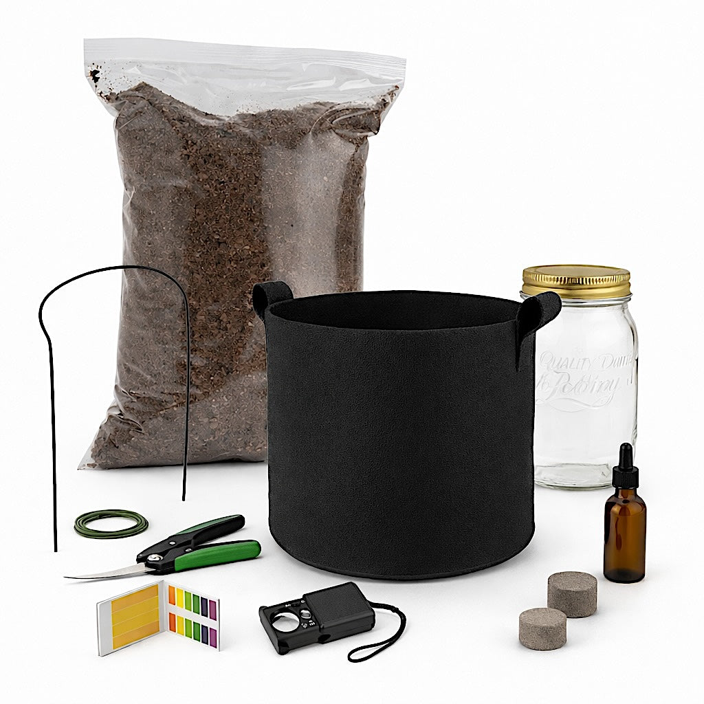 Outdoor-Growset Komplettset mit Pflanztasche, Erde, Dünger, Schere, Glas und Zubehör